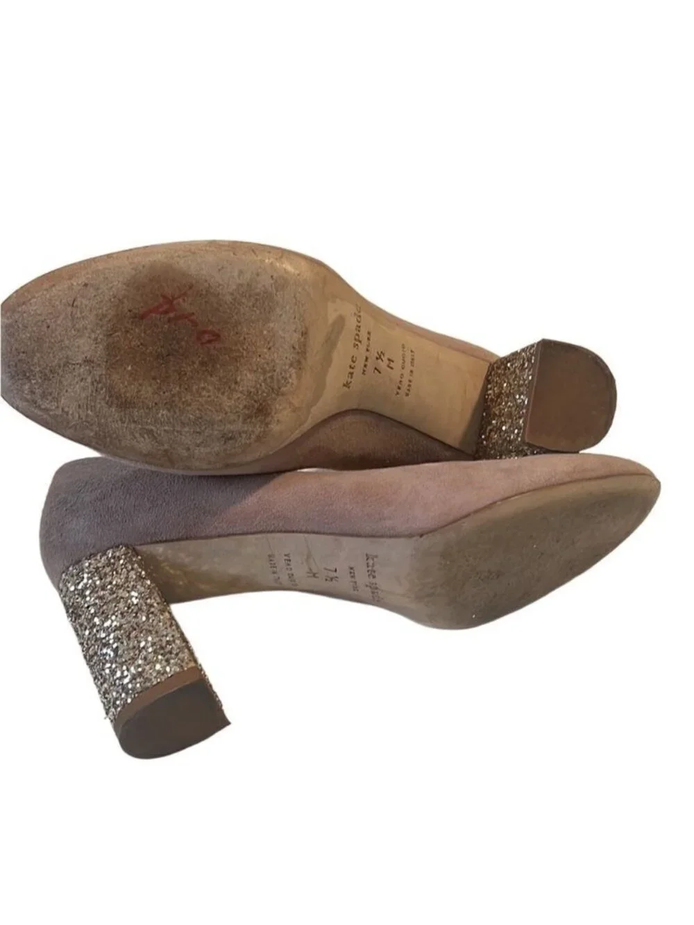 Kate Spade Anastasia Demi Rose Soft Suede Glitter Heel Pumps Size 7.5